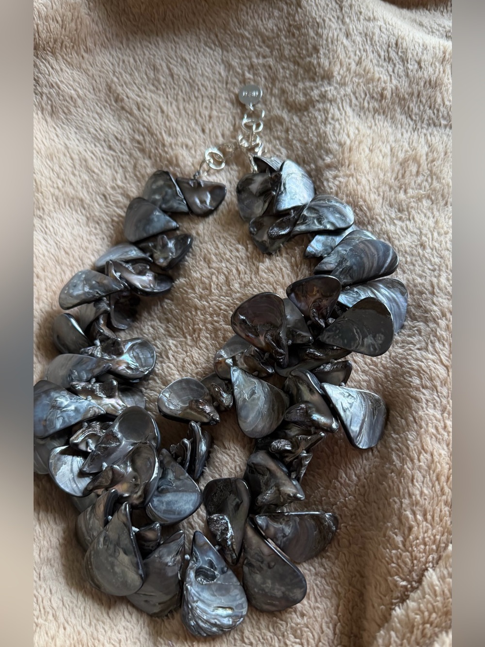 NEST Statement Necklace Gray Mother of Pearl Shell Chunky Bib Necklace